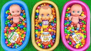 Magic Mixing Candy ASMR In 3 Gold BathTubs with Rainbow Skittles M&M's Slime | Very Satisfying ASMR