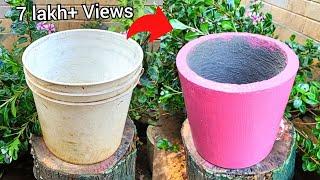 How to make cement pots at home easily | Flower pot making with old bucket & cement