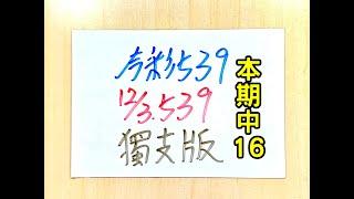 本期中16【今彩539】12月3日(二)獨支版【上期中29】 #539 號碼