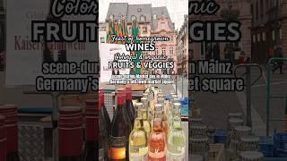 Feast of homegrown wines fruits & veggies at Mainz Germany’s old town market square #travel #market