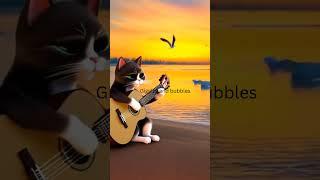 Relaxing Sunset Beach Vibes: Cat Playing Guitar  #CatMusic #RelaxingMusic #SunsetBeach #CalmingVibes