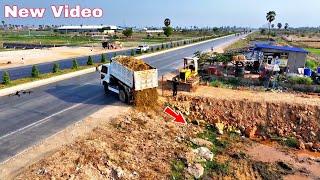 New Video New Project Bury Trash By 6Wheel - 5Ton Truck Unloading & Komat’su Bulldozer Pushing