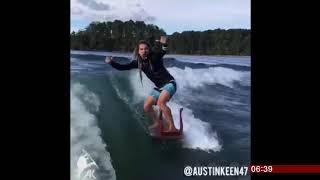 Austin Keen surfing on a coffee table (USA) - BBC News - 26th October 2018