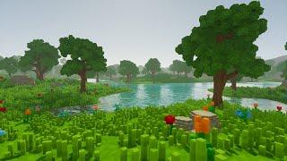 Exploring and Destroying a Voxel Forest Meadow