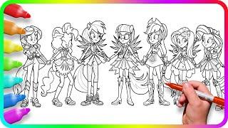 Coloring Pages EQUESTRIA GIRLS   Guards of Harmony  How to draw My Little Pony  Drawing Tutorial Art