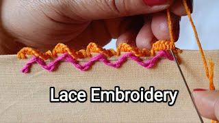 No 60 || Lace Embroidery || Edging Stitch || Needle lace Border || Randa Embroidery |