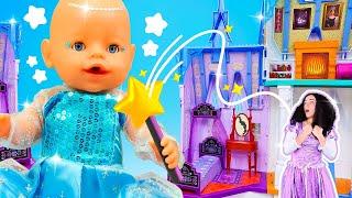 Party at Elsa's Doll Princess Castle. The princesses became small! Funny Stories for Kids.