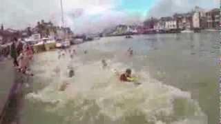 CHRISTMAS DAY HARBOUR SWIM BY CRAZY BRITS IN WEYMOUTH DORSET.