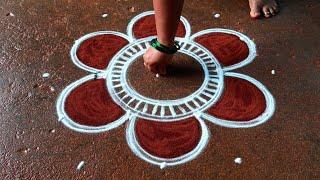 Bhogi special simple kolam/5*3 Pongal special flowers kolam/Sankranti chukala muggulu/Super rangoli