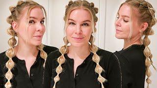 How To Double Bubble Braid Your Hair For Beginners - Dutch Braid Alternative - Easy Summer Hairstyle