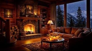 Cozy Winter Cabin Ambience ️ Relaxing Jazz, Fireplace and Blizzard Sounds to Unwind