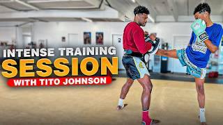 Muay Thai Pad Work Raw: Intense Training Session! 13yr old Prodigy Tito Johnson!