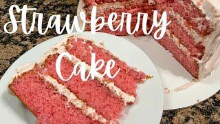 Easy Strawberry Cake w/ Whipped Strawberry Cream Cheese Frosting | How to Make Strawberry Cake