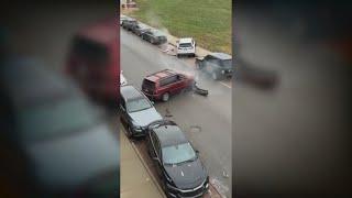 Driver caught on camera crashing into multiple parked cars in Franklinton