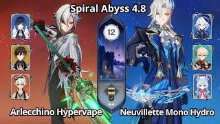 C0 Arlecchino Hypervape & C0 Neuvillette Mono Hydro - Spiral Abyss 4.8 Floor 12 Genshin Impact