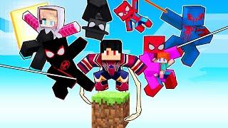 Ganhei PODERES jogando com todos ARANHAS em APENAS UM BLOCO no Minecraft