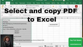 Select and copy PDF to Excel