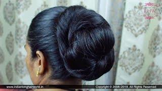 Ganga's Heavy Oiled Monster Knot Bun Making By Male Hair Dresser & Grabbing & Measuring by Hand Palm