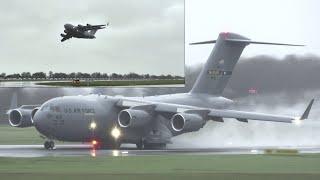 USAF Boeing C-17 Globemaster Wet Take Off With Wingwave |  Rotterdam Airport