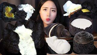 Luxury Black Dessert  Cheese Cake With Black Croissant ASMR MukbangㅣNudake Korea