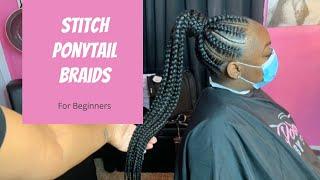 How To Do A Stitch Braid Ponytail l EASY For Beginners l Protective Style l PolishedByTesia