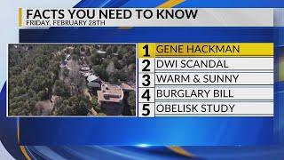 KRQE Newsfeed: Gene Hackman, DWI scandal, Warm and sunny, Burglary bill, Obelisk study