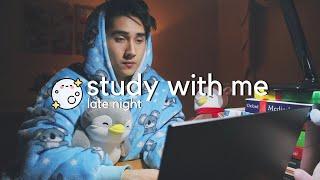 4 HOUR late night STUDY WITH ME  (Calm Piano Music) | 50/10 Real Time Pomodoro (No mid-roll ads)