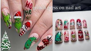 GRINCH NAILS Christmas nail art | ACRYLIC PRESS ON TUTORIAL | 3d snow globe nail art ️