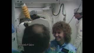 Judith Resnik, Ronald McNair, Christa McAuliffe boarding Space Shuttle Challenger disaster 1986