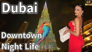 Dubai Downtown  Spectacular Light Show BURJ KHALIFA Night Life, Dubai Fountain [ 4K ] Walking tour