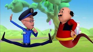 Motu and Patlu are very happy with the car game Patlu's legs are elongated and the tail is stubby