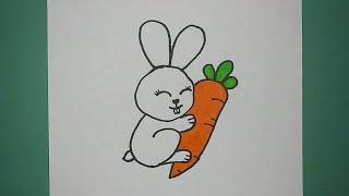 儿童简笔画 - 小白兔和红萝卜 /  每天一幅简笔画32 /  Painting and coloring / Rabbit and carrot