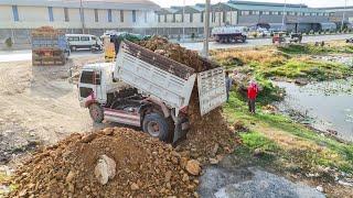 Full Video 3H Great team work Huge land by Dozer with 5Ton Dump truck  Dumping soil filling up land