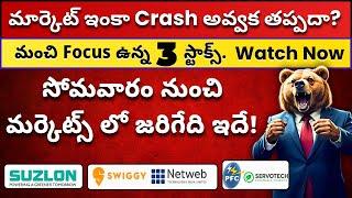  Market Crash Alert?  3 Stocks to Focus 🟢 Suzlon, Swiggy, Netweb  Get Trading Telugu
