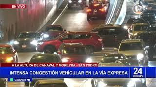 San Isidro: conductores intentan escapar del caos vehicular en la Vía Expresa (1/2)