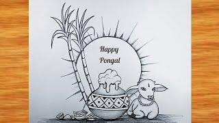 Pongal Drawing Easy /Pongal Festival Drawing /Pongal pot Drawing /Happy Pongal Drawing /pongal