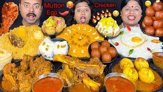 EATING SPICY STREET FOOD VS HOME FOOD CHALLENGING VIRAL VIDEO WITH PUNISHMENT MUTTON, EGGS, CHICKEN