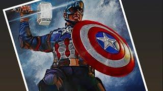 Captain America lift mjolnir scene| Acrylic painting.