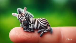 Animation of baby zebra lying in the palm of a person finger