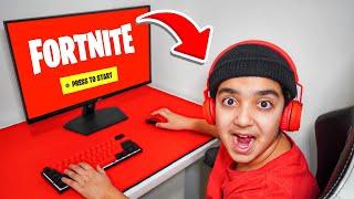 Kid Plays Fortnite With RED GAMING SETUP...