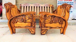 Latest Model Fish Design Wooden Sofa Set 3+1+1/5 Seater with cushion set in Mathikere Bangalore