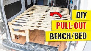 Unique DIY Pullout Van Bench/Bed With Storage In 3 Sections