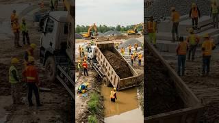 Dumping Gone Wrong: 5-Ton Truck Gets Swallowed by Mud Canal!  #truck #machine #viral #shorts
