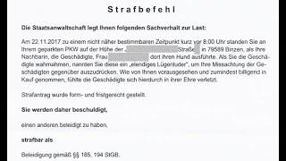 Beispiel für einen echten Strafbefehl, der erste in meinem Leben mit 65 J.