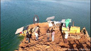 Incredible Overloaded Bulldozer Stuck Failed to Water Recovery By Double Dozer & Truck Pulled Out