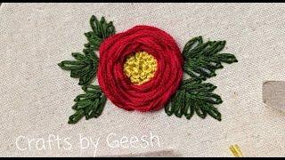 Woven Wheel Rose | Wagon Wheel stitch | Spider Web Stitch | Rose hand embroidery with French knots