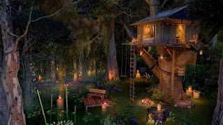 Tropical Rainforest Ambience ️ nature sounds for sleep 10 hours, rain on leaves & cozy treehouse.