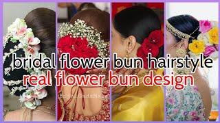 bridal flower bun hairstyle// real flower bun design..