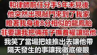 和律師前任分手5年未見後，他突然出現敲門來到了我家，瞪著我身後8分相似的龍鳳胎，非要讓我把倆孩子撫養權讓給他，我笑了當場把娃推出去讓他帶！隔天發生的事讓我徹底傻眼#幸福敲門