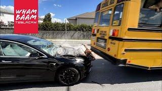 TESLA CRUSHED BY SCHOOL BUS